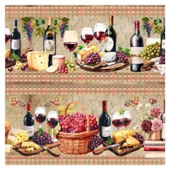 Tricoline Digital Barrado Queijos e Vinhos 100% Algodão 55x150cm Panos de Prato Toalhas Artesanato