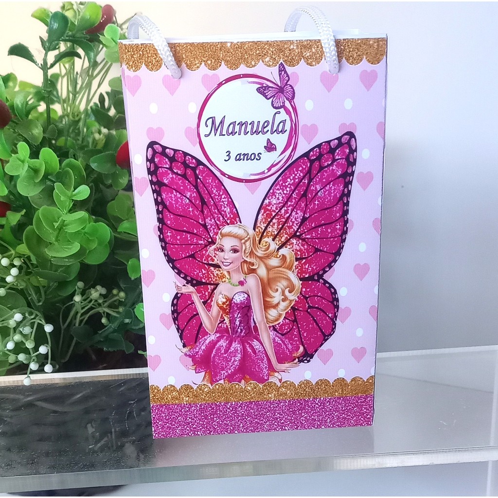 SACOLINHA PERSONALIZADA PARA LEMBRANCINHA DE ANIVERSÁRIO/FESTA - SACOLINHA SURPRESA-  BARBIE BUTTERFLY BORBOLETA