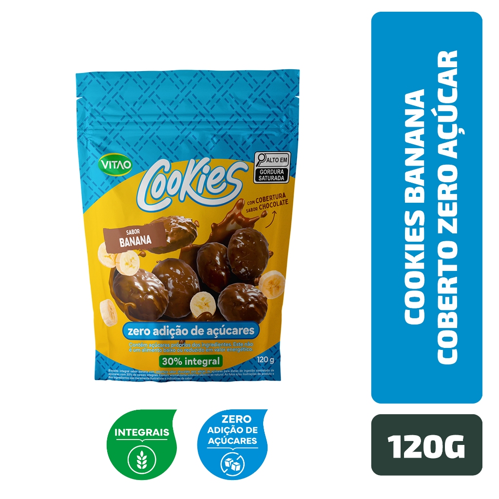 Cookies Banana Coberto Zero Açúcar Vitao 120 g em Oferta na Shopee