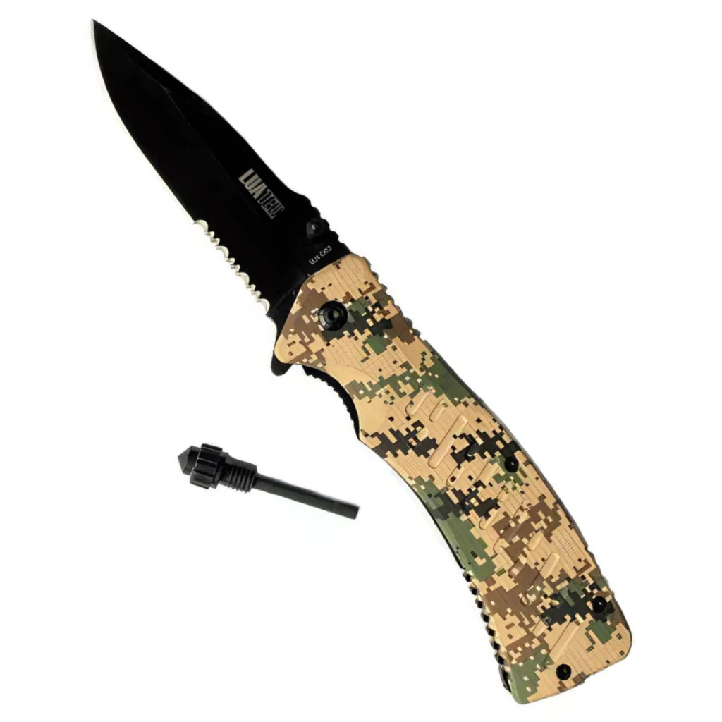 Canivete Tático Com Pederneira Ideal Acampar Trilha E Pesca Cor Camuflado