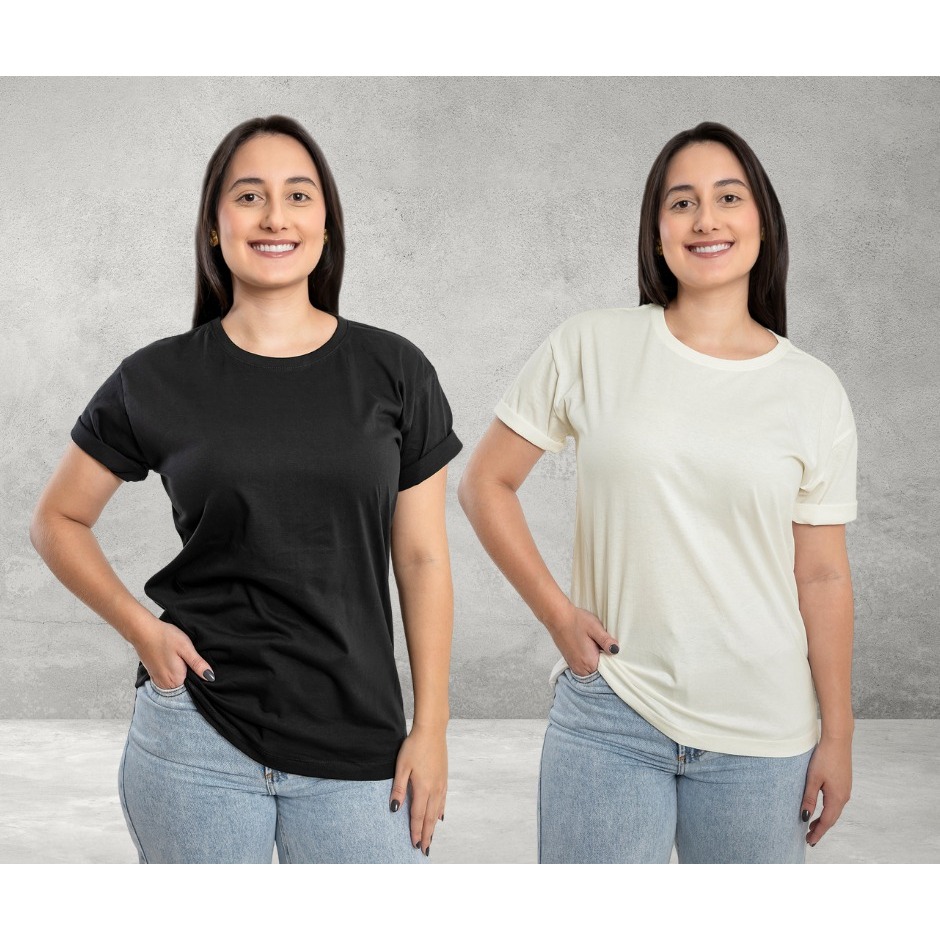 Kit 2 Camisetas Básicas Feminina 100% Algodão Lisa Promoção Gola Redonda Oversized Dia Dia - Promoção Frete Grátis