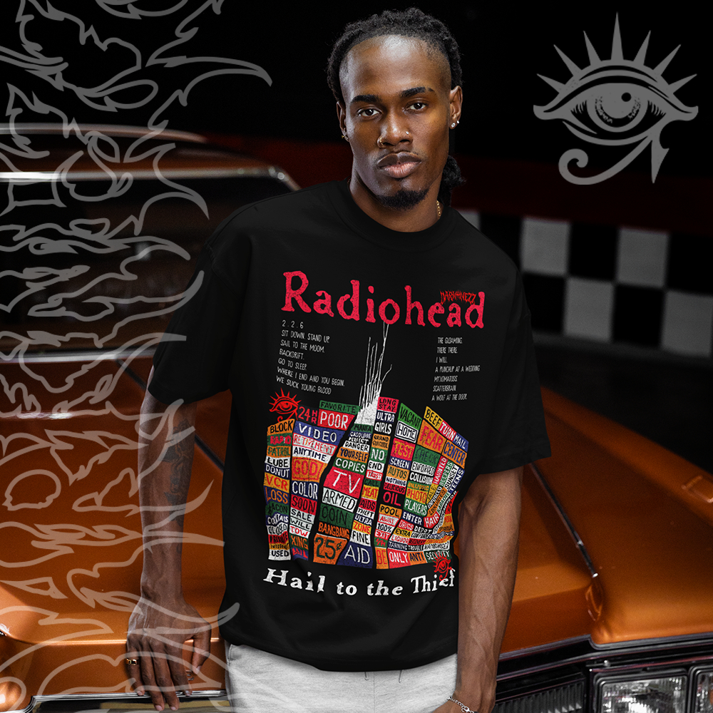 Camiseta Basica e OVERSIZED Radiohead Hail To The Thief Banda Rock Vintage 90s Unissex - Darknezz