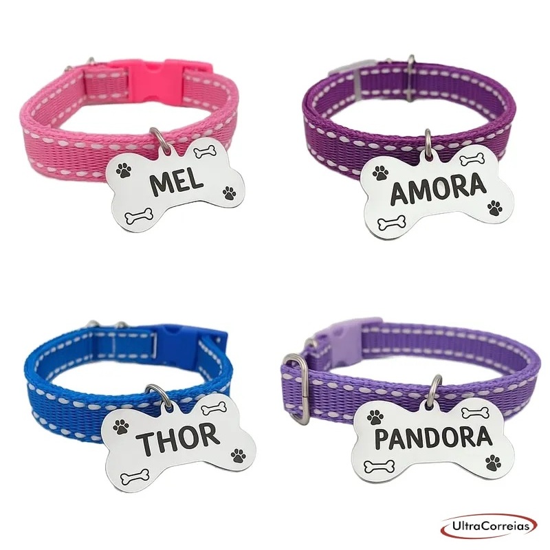 Placa De Identificação Pet Gravada C/ Coleira Personalizada