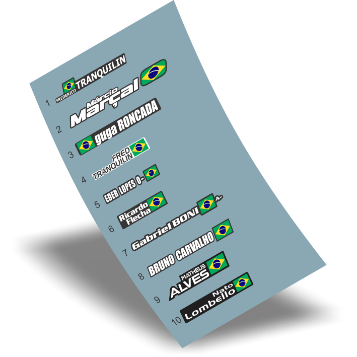 Adesivos identificação nome e bandeira