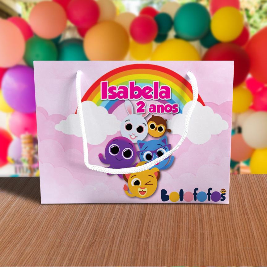 Sacolinha de Festa Bolofofo Rosa Lembrancinha Personalizada Kit Festa Sacola Deitada Reta