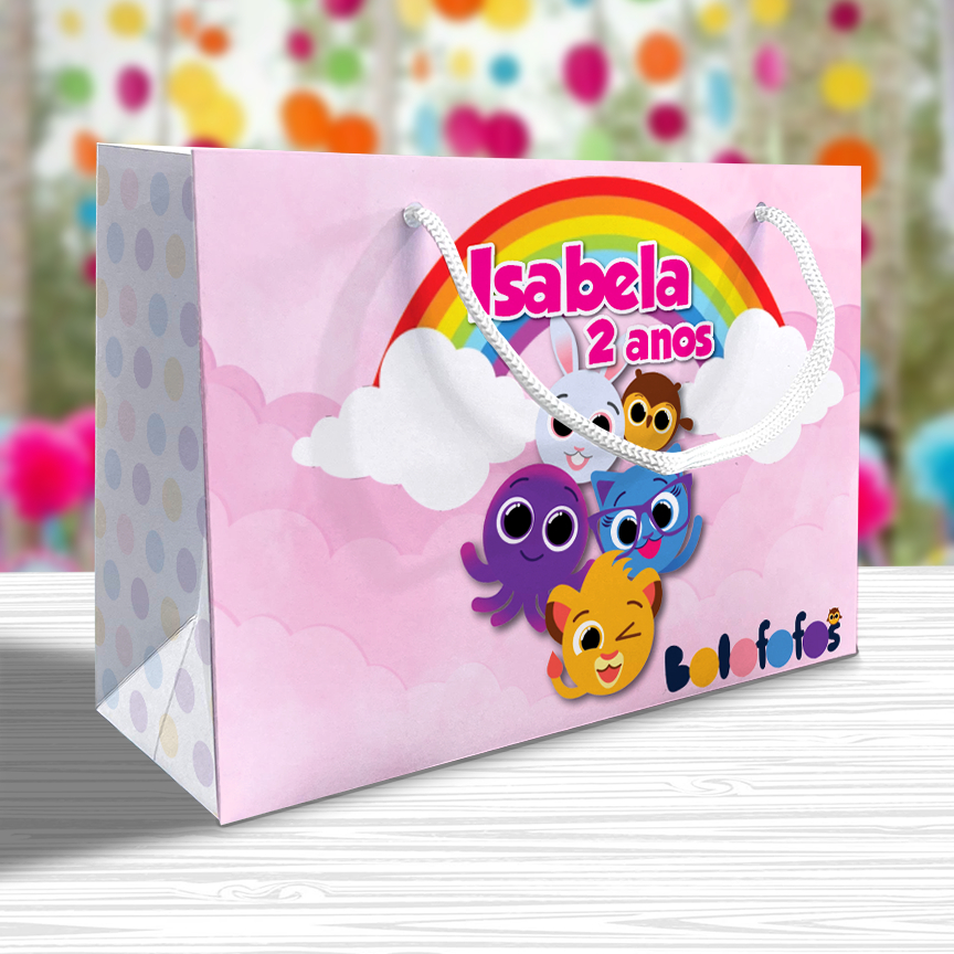 Sacolinha Bolofofo Rosa Personalizada Festa Lembrancinha Kit Festa Bolofofos Sacola Deitada Reta