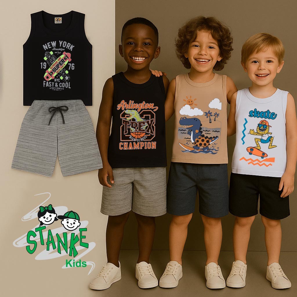 Kit 4 peças-Kit 6 peças-Kit 10 Peças Roupa Infantil/Juvenil Menino Conjunto Regata+Bermuda Moletinho Tam 2 ao 16