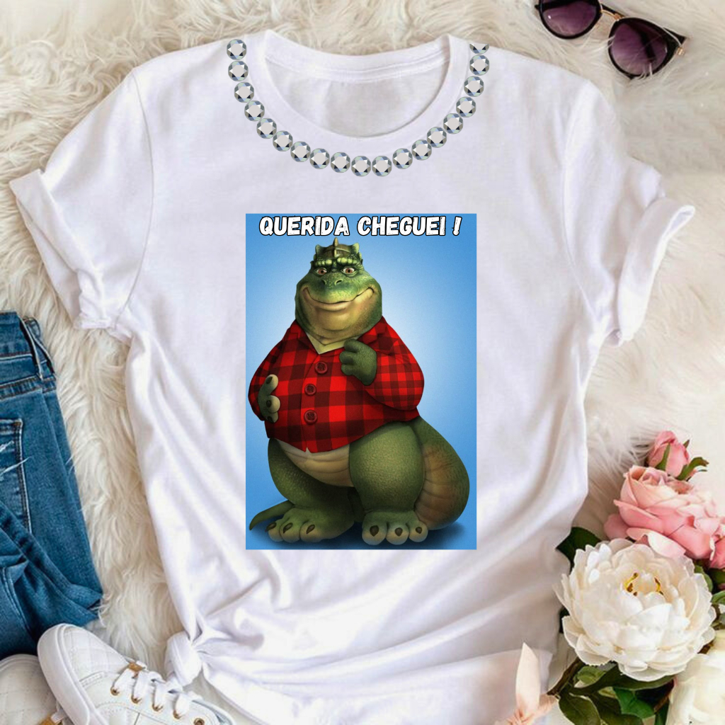 CAMISETA CAMISA BLUSA TSHIRT ESTAMPADA  FAMILIA DINOSSAURO DESENHO ANTIGO CONFORTAVEL  MODA FEMININA