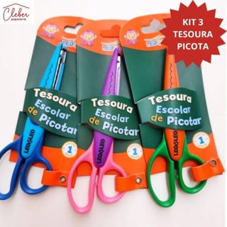 kit com 03 TESOURA DE PICOTAR ( Corte Iguais e Cores Sortidas ) Leonora em Oferta na Shopee