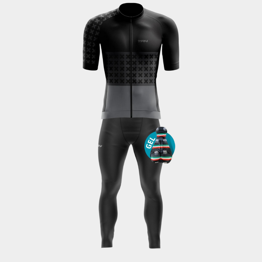 Conjunto Roupa Masculina Camisa Camiseta Ziper Total Slim Calça Forro Gel Bike Pedal Speed