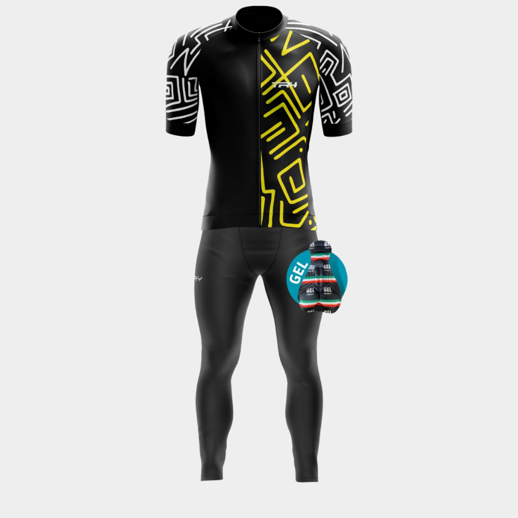 Roupa Ciclismo Masculino Kit Camisa Premium Manga Curta Calça Forro Gel Conforto Pedal Mtb