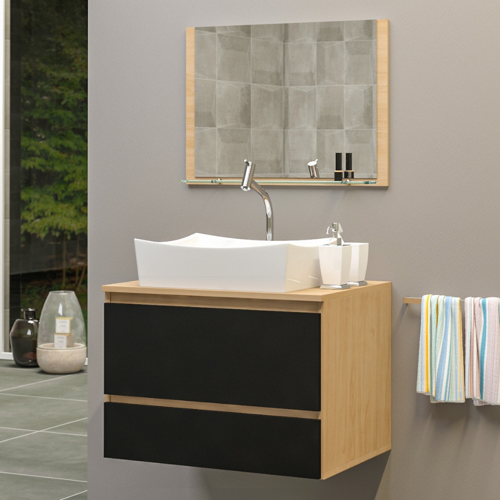 Conjunto Grecia MDF gabinete para banheiro 60cm com cuba e espelheira em Oferta na Shopee