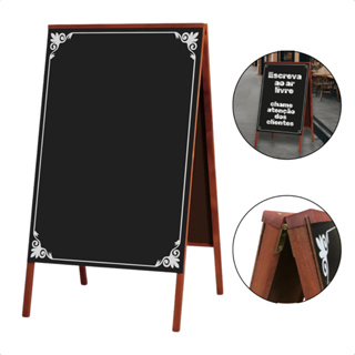 Lousa Cavalete Calçada 2 Faces 70x50cm Mogno  Quadro Negro + Giz Branco em Oferta na Shopee
