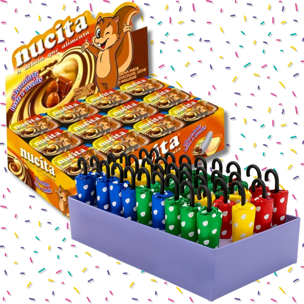 Kit Nucita Bicolor C/48UN + Guarda-Chuva De Chocolate C/50UN | Festa Infantil | Lembrancinha Anos 90