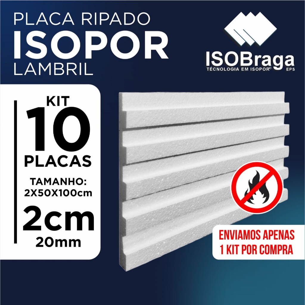 PACOTE 10 PLACAS  DE ISOPOR EPS PAINEL RIPADO DECORATIVO 02CM X 50CM X 100CM T1 (MÁXIMO 02 PACOTES POR COMPRA)