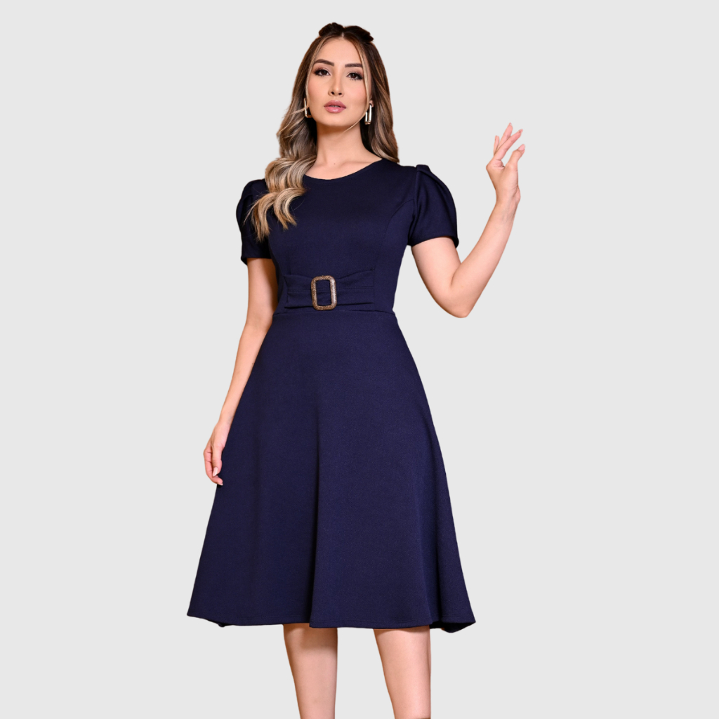 Vestido Midi Rodado Feminino com Caimento Perfeito e Mangas em Oferta na Shopee