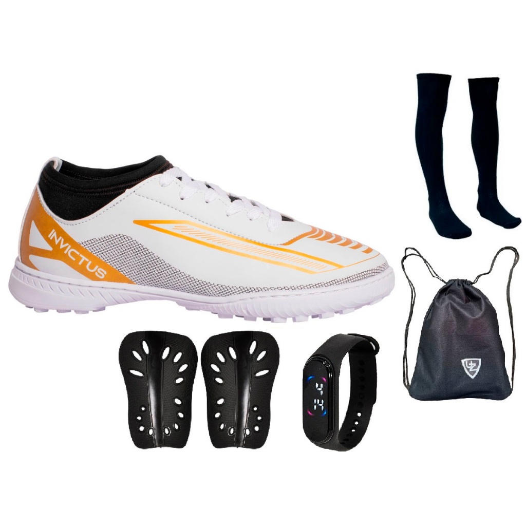 Chuteira Society Invictus Adulto Novo Confortável Original Uzze Meião Mochila Relógio Caneleira em Oferta na Shopee