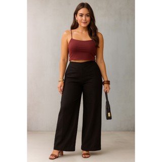 Calça Social Feminina Pantalona Alfaiataria linho Premium Wide Leg Com Bolso em Oferta na Shopee