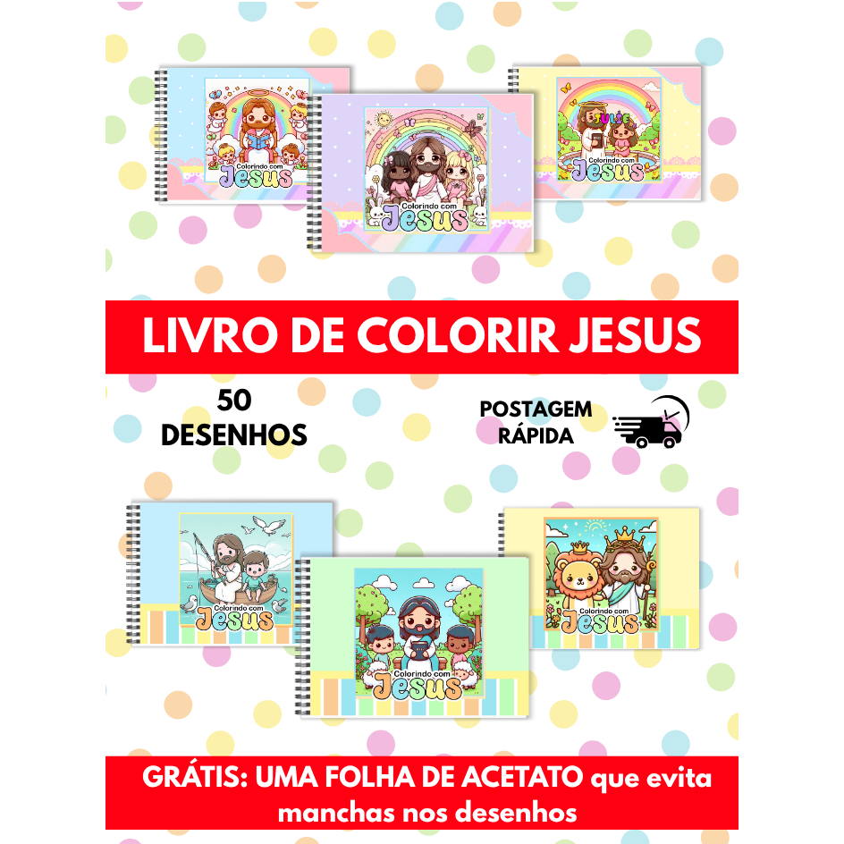 Livro de Colorir Pintar Jesus Cute Cristão Estilo Bobby Goods Criança 50 Desenhos