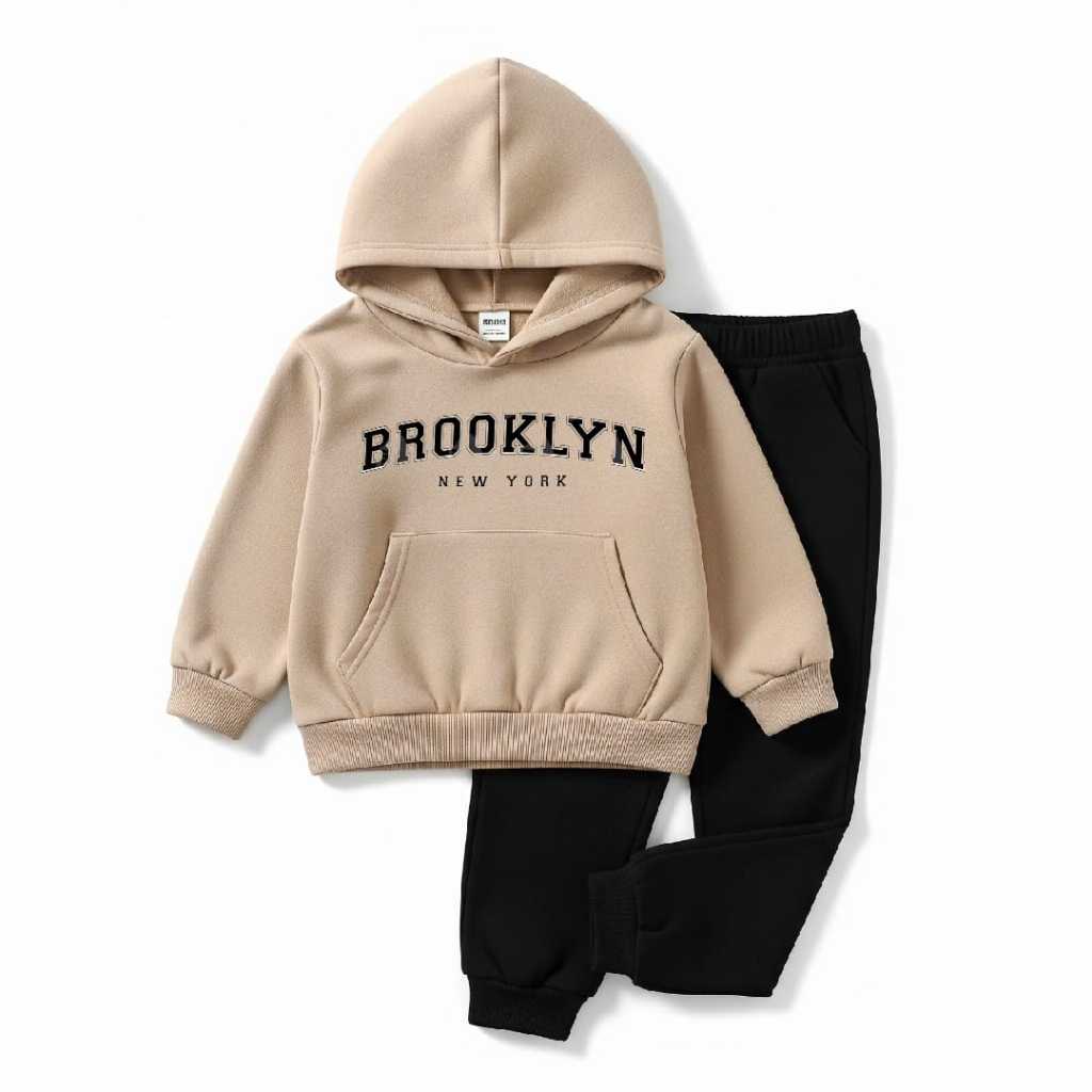 conjunto Moletom infantil Estampado Brooklyn Com Capuz Canguru Algodão Peluciado lançamento