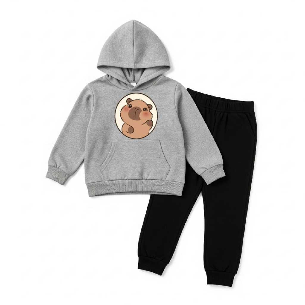 Conjunto de frio moletom infantil e juvenil estampado Capivara fofa com capuz