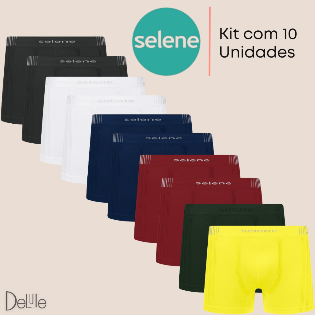 Kit com 10 Cuecas Boxer Selene Masculina Sem Costura Anatômica em Oferta na Shopee