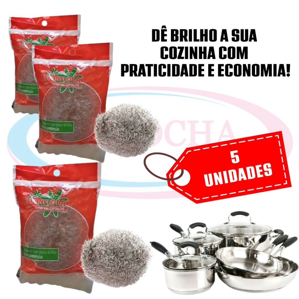 Esponja Brilho Inox Esponflora | Limpa, Dá Brilho e Não Enferruja  (5 unidades)