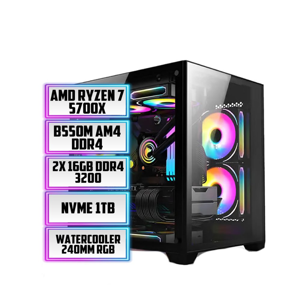 PC GAMER RYZEN 7 5700X, B550M, WI-FI, 32GB RAM, NVME 1TB, NVIDIA RTX 5060 8GB, GABINETE 3 FANS
