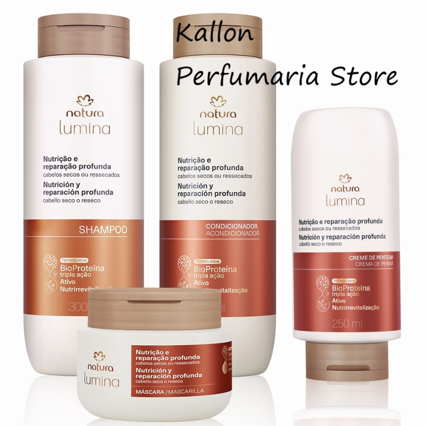 Kit Lumina para Cabelos Secos ou Ressecados, Nutrição e Reparação, Shampoo, Condicionador, Mascara e Creme de Pentear