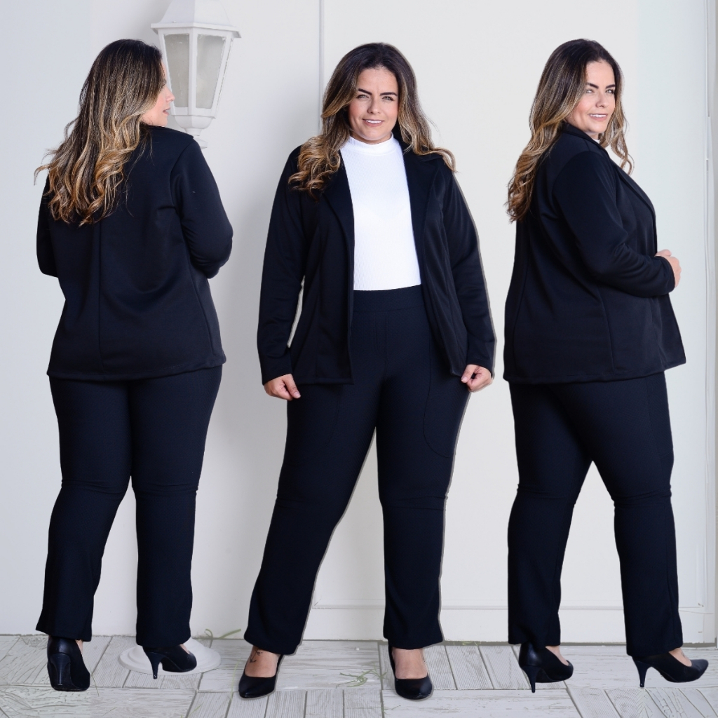 Blazer Feminino Plus Size Manga Longa Estilo em Neoprene Confortável e Versátil Moda Inverno