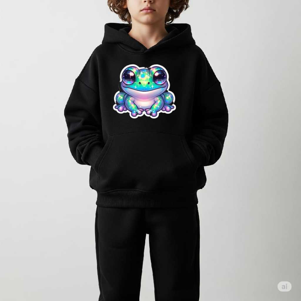 Conjunto de Blusa Moletom Infantil sapo brilhante Canguru Capuz Menino Menina Confortável Rerforçado