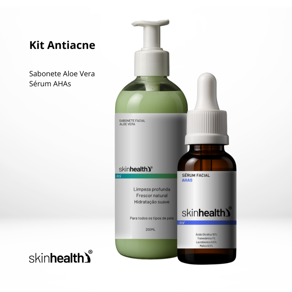 Kit Anti Acne Skinhealth - Sabonete Facial Aloe Vera + Sérum Ahas em Oferta na Shopee