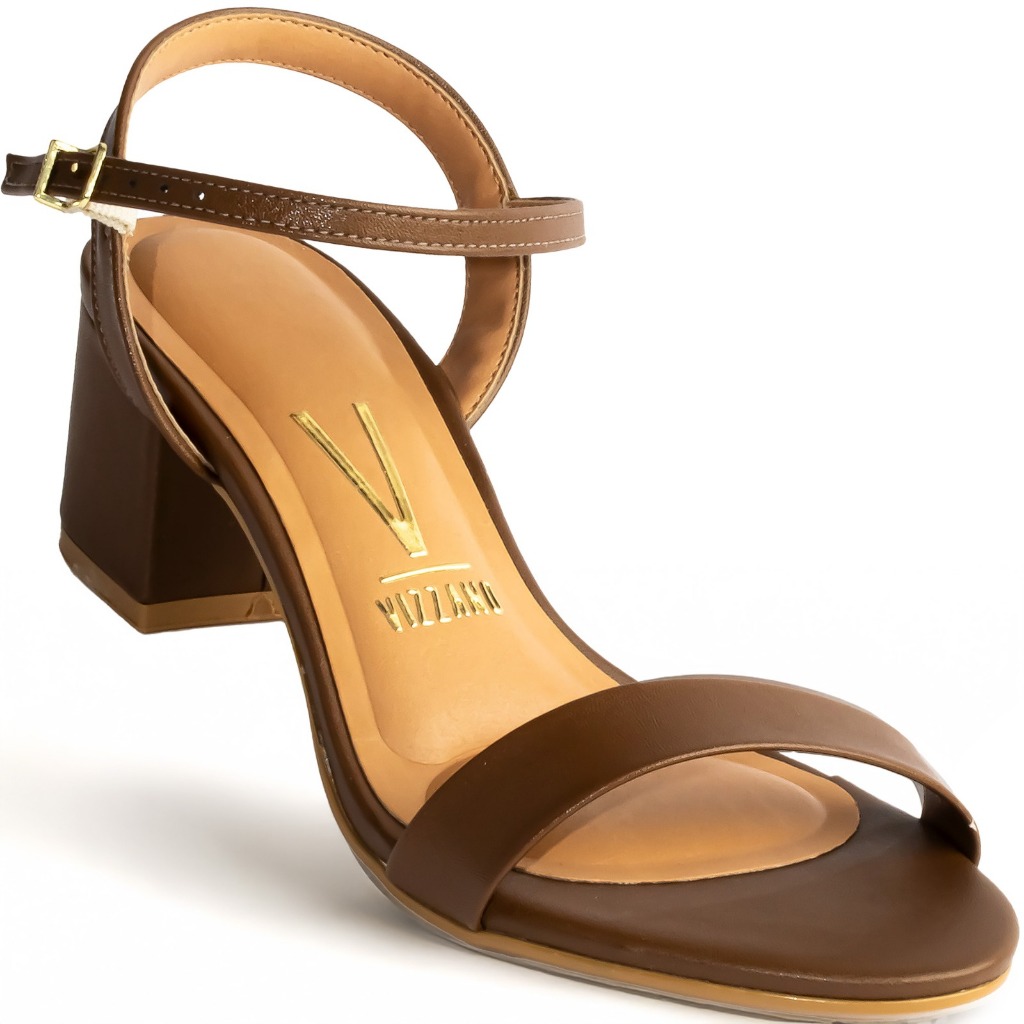 Sandália Vizzano Salto Grosso Feminina Com Fivela Conforto Capuccino em Oferta na Shopee