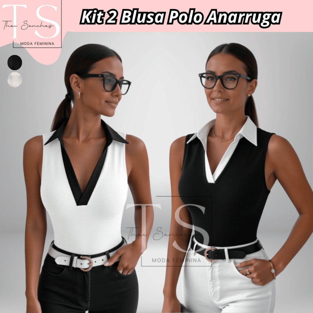 KIT 2 ou 1 BLUSA Feminina Polo Regata Bicolor Canelada Premium Moda Social Básica Casual Estilosa Roupa Feminina em Oferta na Shopee