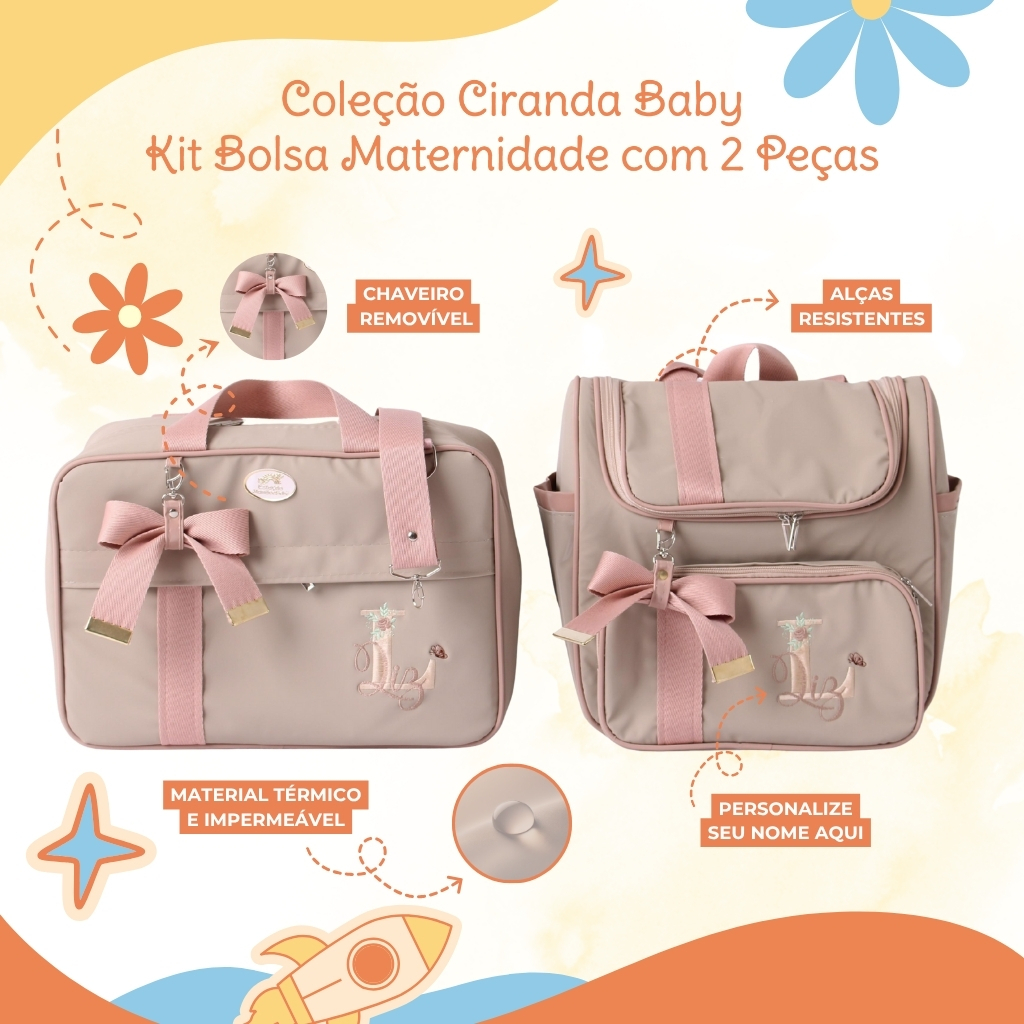 Kit bolsa maternidade Personalizado 2 peças menina | Coleção Ciranda Baby em Oferta na Shopee