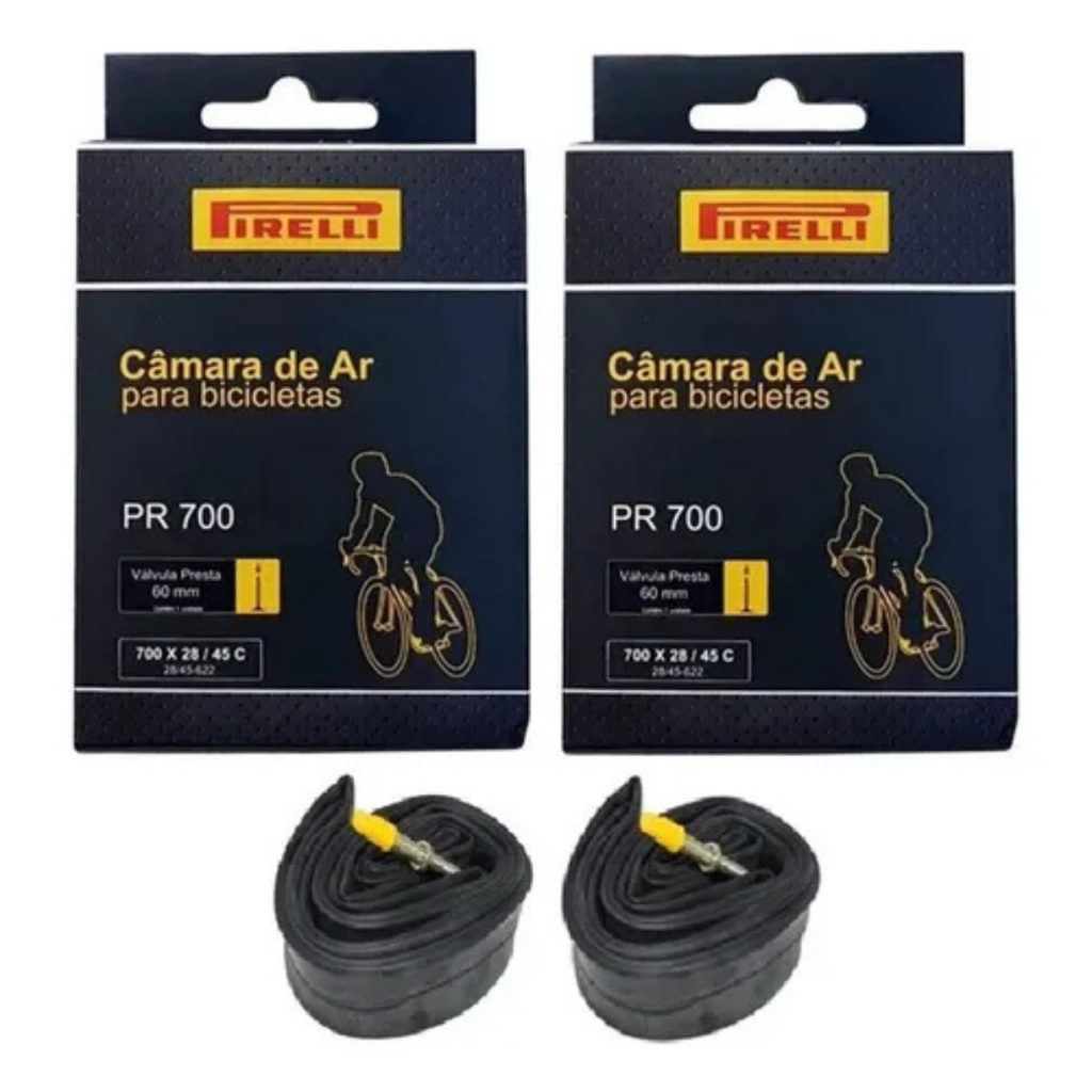 KIT 2 Câmara De Ar Aro 700x28/45c Pirelli Valvula Presta 60mm Bike Speed Gravel Bicicleta Bico Fino em Oferta na Shopee