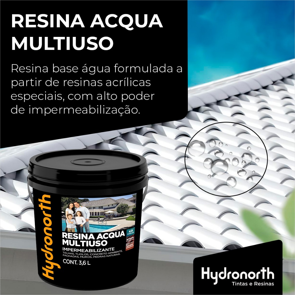Resina Resina Acqua Hydronorth Multiuso Resina Base Água Impermeabilizante 3,6L Telhas Tijolos Muros