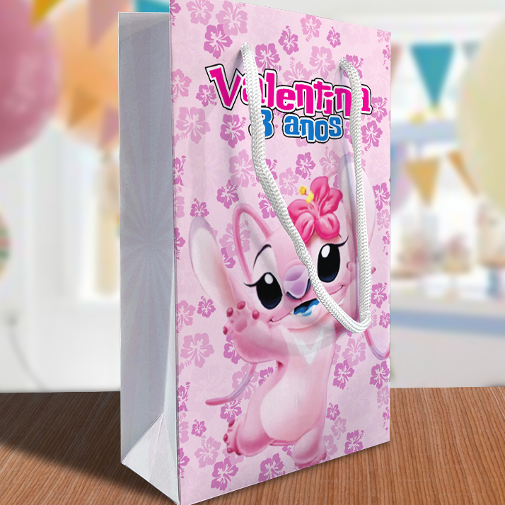 Sacolinha Stitch Personalizada Kit Festa Angel Lembrancinha Rosa Sacola Lilo & Stitch