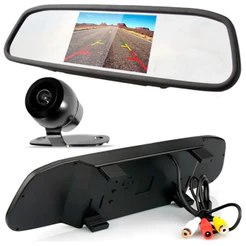 Kit Retrovisor Com Tela 4.3 pol Roadstar RS520BR Pro Line e Câmera de Ré Dinâmica RS203BR