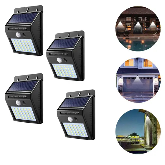 Arandelas Solares com Sensor de Presença – 30 LEDs para Segurança Externa