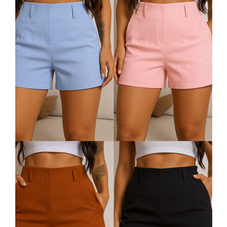 short alfaiataria feminino social cintura alta elegante  look moderno para trabalho e dia adia