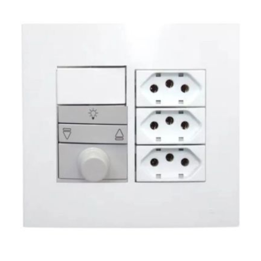 Conjunto de Ventilador 4x4 com + 3 tomadas 20a + 1 Tecla simples Bivolt Sleek Branco Margirus