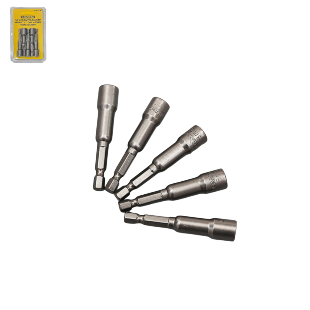Kit 5 Ponteira Bits Soquete Magnético Canhão 5/16 65mm Sextavado CRV em Oferta na Shopee