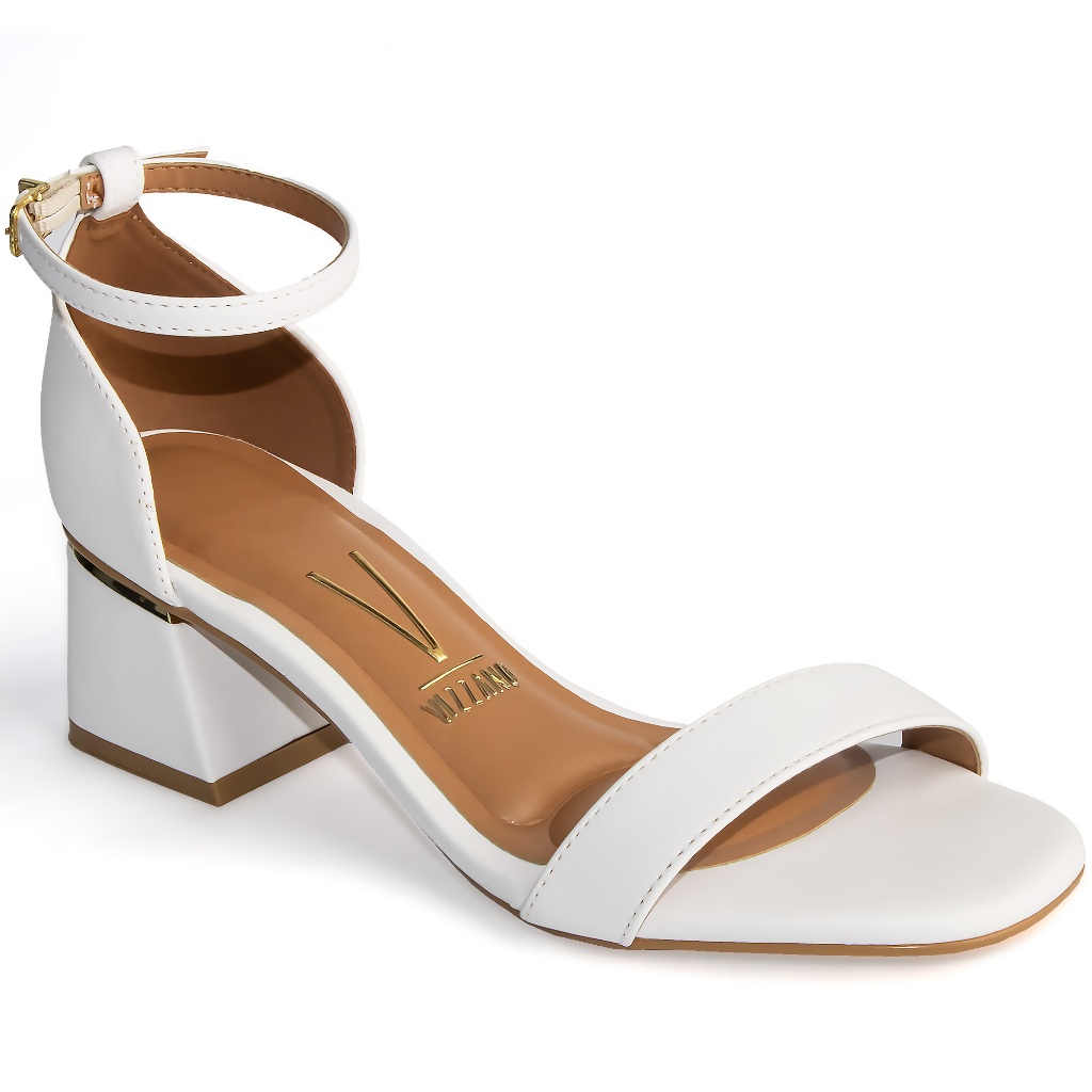 Sandália Vizzano Salto Bloco Grosso Fivela Original 6428 Branco