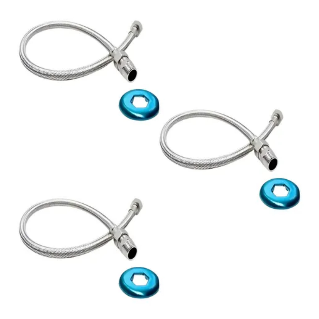 3 Mangueira Engate Flexível (60 cm) Trançado Aço Inox Agua Quente e Fria