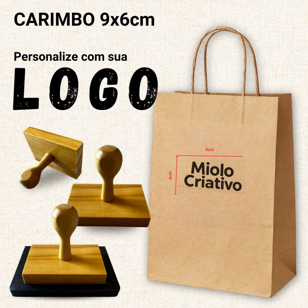 Carimbo Personalizado 9x6cm com Logo + Almofada (kit) em Oferta na Shopee