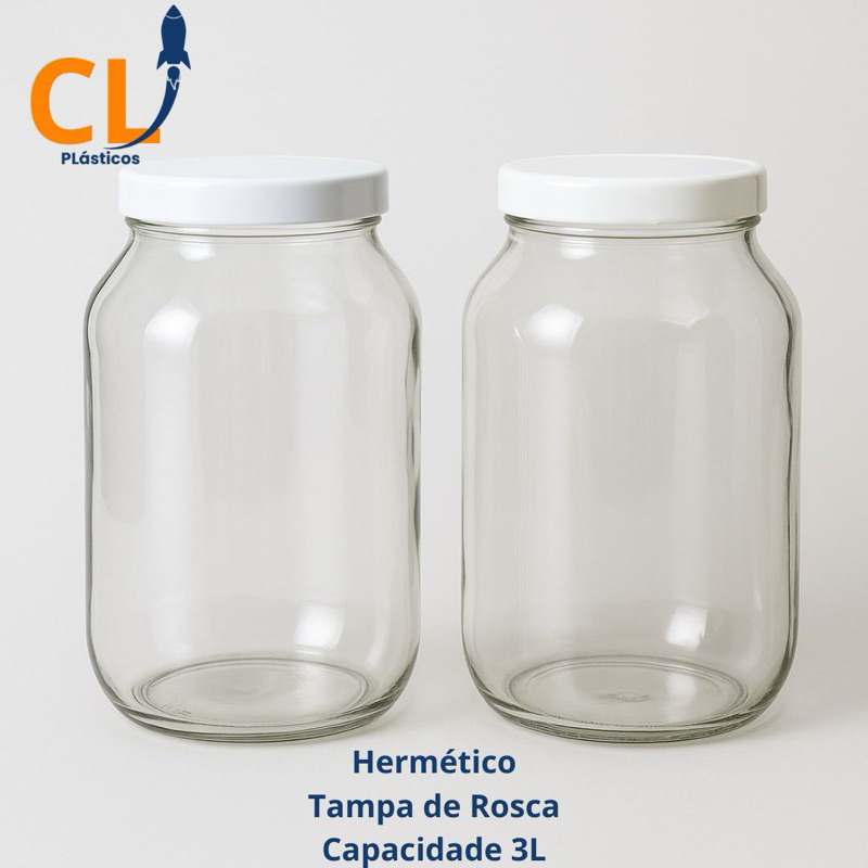 kit 2 potes vidro 3 litro com tampa branca de plastico conserva e mantimentos e graos etc em Oferta na Shopee