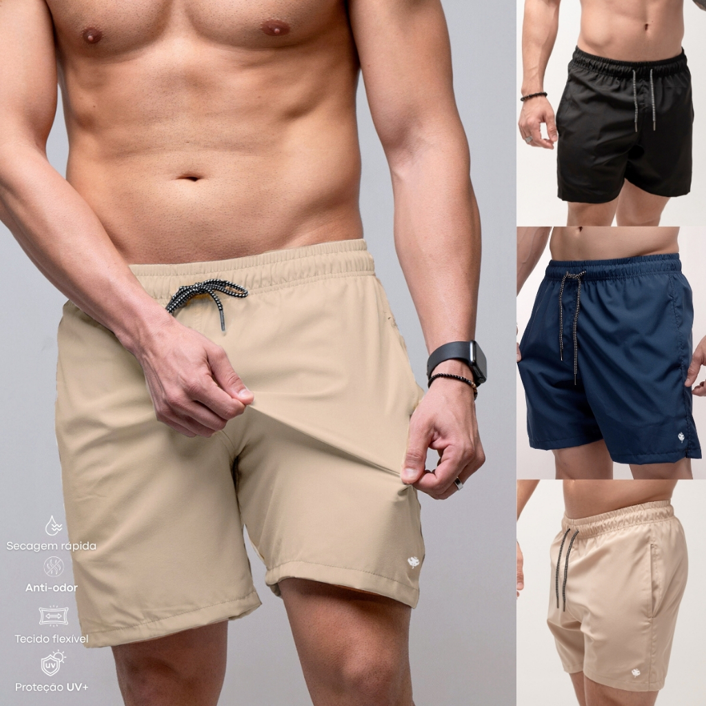 Kit 2 Short Masculino Bermuda Microfibra Tactel Elastano Academia Treino Praia Super Leve