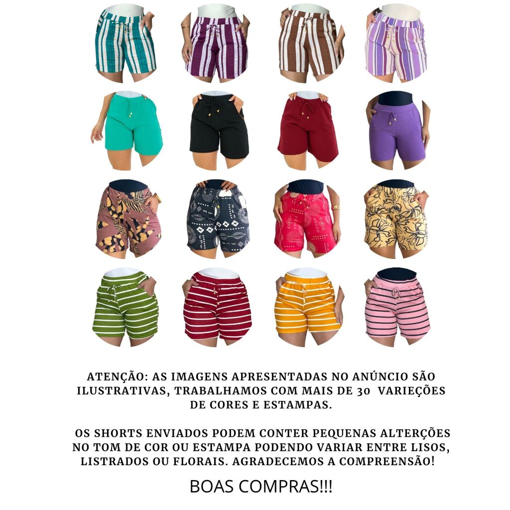 Kit 2 shorts feminino malha crepe bermuda algodão variadas estampadas elastano