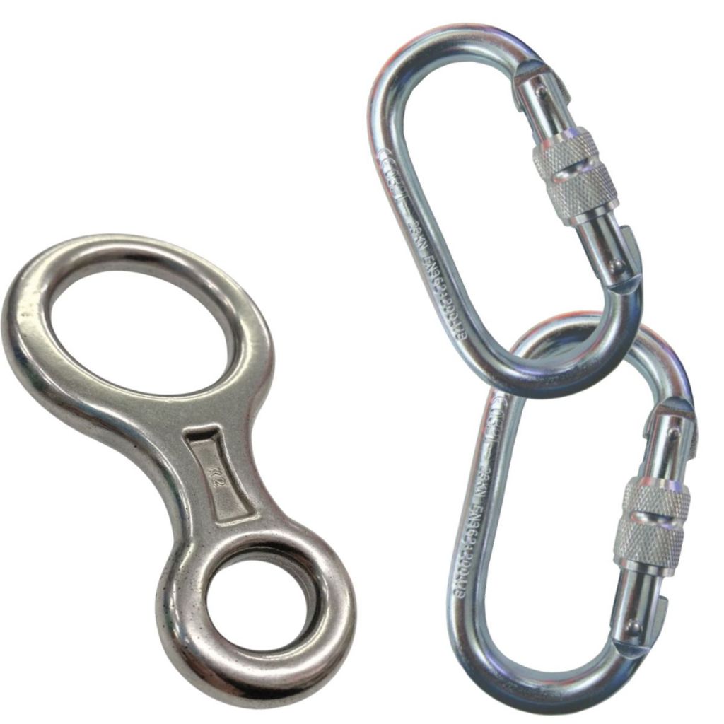 Kit K2 Freio 8 Aço 100kn E 2pç Moquestão 23kn Rapel Escalada em Oferta na Shopee